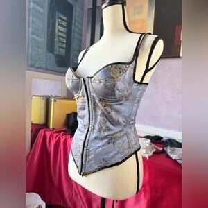 SZ 34C Frederick's of Hollywood Stunning Asian Inspired Blue and Gold Corset